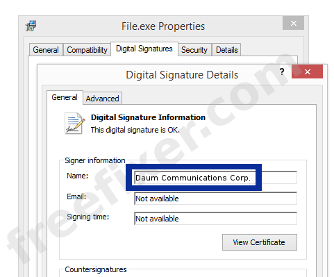Screenshot of the Daum Communications Corp. certificate